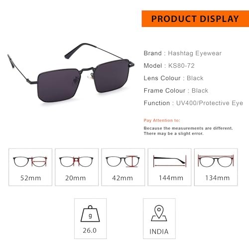 Image of HASHTAG EYEWEAR Men Sunglasses|Fashionable Goggles|UV Protection Eyewear| Black Sunglass for Men, Colour - Black