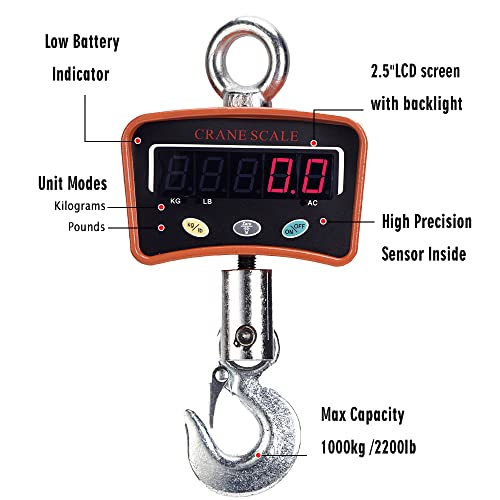 1000Kg/2200Lb Digital Hanging Scale, Industrial Crane Scale For Farm Factory #TOP2