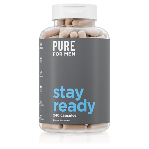 Pure for Men Original Cleanliness Stay Ready Fiber Supplement | Helps Promote Digestive Regularity | Psyllium Husk, Aloe Vera, Chia Seeds, Flaxseeds | Proprietary Formula | 240 Vegan Capsules