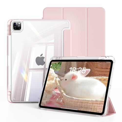 GKABXY Case for iPad Pro 11 Inch 4th/3rd/2nd Generation (2022/2021/2020) with Pencil Holder Slim Trifold Smart Cover with Soft TPU Back Support 2nd Gen Pencil Charging Auto Sleep/Wake (Pink)