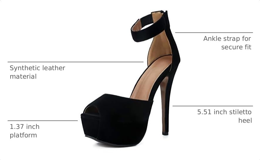 Image of MAIERNISI JESSI Women's Platform High Heel Sandals, Ankle Strap, Peep Toe, Stiletto Heels, Zip