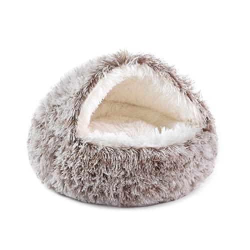 NOYAL Round Hooded Donut Dog Bed for Small & Medium Pets – Plush Fluffy Anti-Anxiety Cat Cave Bed with Cover
