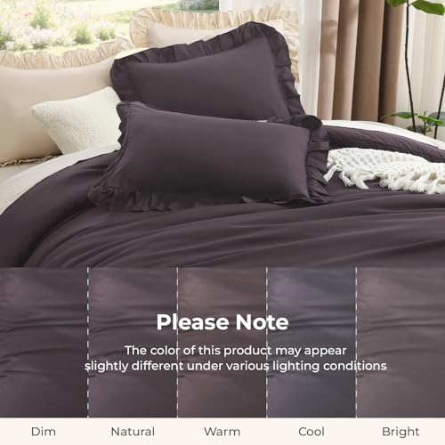 Image of Litanika Ruffle Full Comforter Sets, 3 Pieces Purple Farmhouse Aesthetic Bedding Comforter Sets for Girls Women Kids, All Season Soft Lightweight Fluffy Bedding Set(79x90In Comforter, 2 Pillowcases)