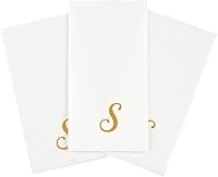 Vista 9 de Luxenap 15.8 X 7.9 Inch Linen-Feel Guest Towels, 50 Disposable Striped Hand Towels - Gold Letter 'S', Cursive Font, White Paper Dinner Napkins