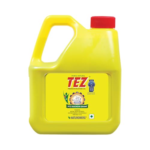 Image of Tez Mustard Oil for Cooking 2L | PT3 Kachchi Ghani Sarson Ka Tel | 100% Pure & Natural Oil | Promotes Gut Health with Antibacterial & Antifungal Benefits | Supports Good Health