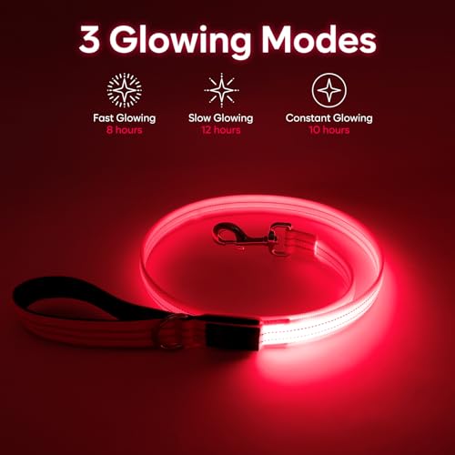 Kpuplol LED Dog Leash for Night Walking, 1600FT USB-Rechargeable Reflective & Glow-in-the-Dark Leash with Padded Handle - Image 4