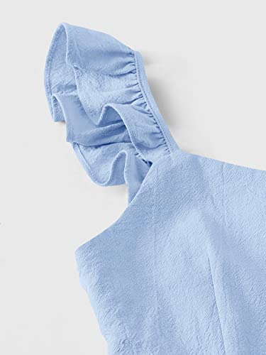 Valphsio Girls Solid Sling Jumpsuits Rompers Flutter Sleeve Button Shorts Overall #TOP2