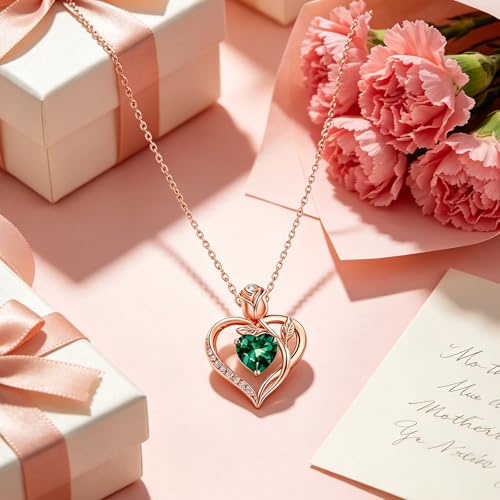 Image of Heart Birthstone Necklace for Women I Love You