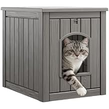 Plastic Hidden Litter Box, Cat Litter Box Enclosure Side Table, Weatherproof Cat Box Enclosure with Openable Front Door for Indoor/Outdoor Use, Taupe Grey