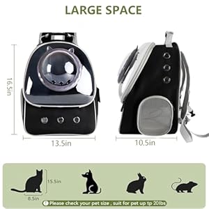   Cat-Carrier-Backpack-Pet-Backpack-Carrier-for-Small-Medium-Dogs-Cat-Carrier-Large-Bubble-Carrying-Bag-Space-Capsule-for-Hiking-Travel-Airline-Approved-Fit-up-to-18-lbs-Transparent