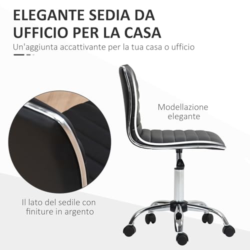 Sedia da Ufficio Ergonomica in Finta Pelle PU con Altezza Regolabile, Poltrona da Ufficio e Studio con Seduta Girevole e 5 Ruote, Nero - Sedia gaming - Immagine 4