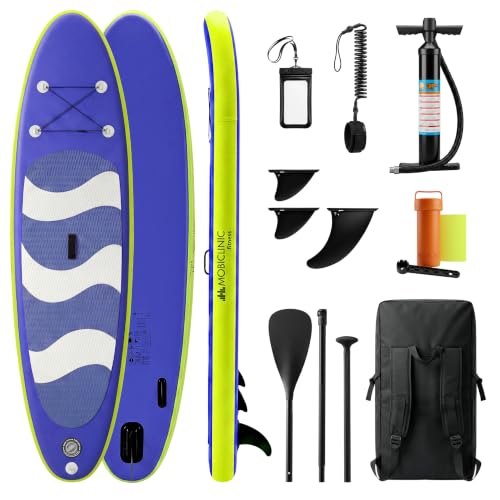 Mobiclinic®, Tabla de Paddle Surf, Hinchable, Incluye Bomba, Mochila, Remo Ajustable, Funda para móvil, Kit reparación, 315x78x15 cm, Plegable, Niños, Adultos y Mascotas, hasta 150kg (Azul y Verde)