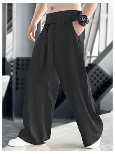GORGLITTER Men's Casual Wide Leg Dress Pants Elastic High Waisted Baggy Streetwear Trousers4