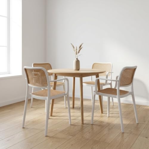 Image of INNOWIN Mirra Chair for Cafeteria | Arm Chair | Accent Chair for Living Room Home, Bedroom, Cafe and Hotels | 3- Year Warranty | Set of 4 | Plastic | White