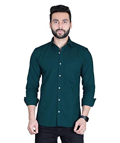 Image of Fifth Anfold Men's Pure Cotton Solid Color Mandarin Collar Full Sleeve Casual Wear Shirt, Office Wear for Men