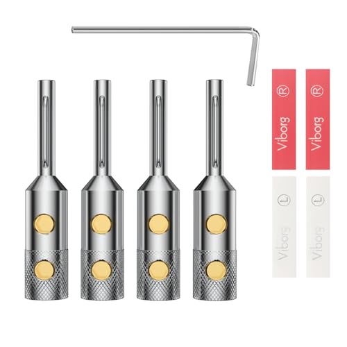 Viborg VB401S Speaker Banana Plug Connectors Screw Locking,4MM Pure Copper Speaker Terminals for Speaker Cable, Home Theater, Audio/Video Receiver, Amplifiers 4PCS (Silver Plated)