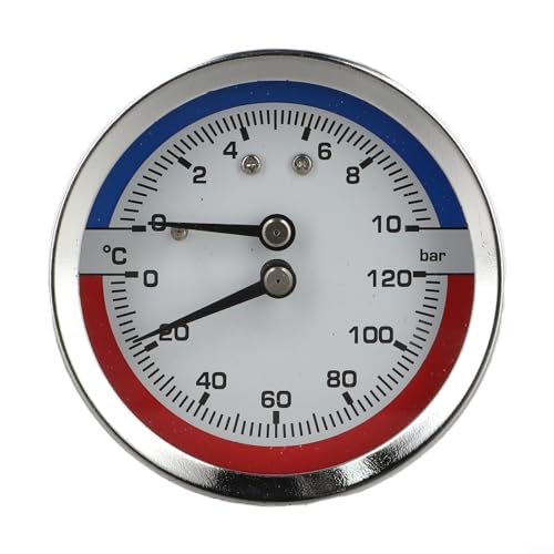 Trurovem Medidor de presión de doble pantalla 0 120 °C 0 10 bar para sistema de caldera de calefacción de suelo, 60 mm con rosca G1/4 G1/2 G3/4, radial para montaje axial (G3/4)