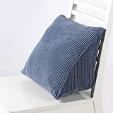 Triangle Pillow Corduroy Triangle Cushion, with Zip Pocket TriangleWedge Bolster Small Back Support Pillow Cushie Pillows for Office Home Bed Sofa (Blue)