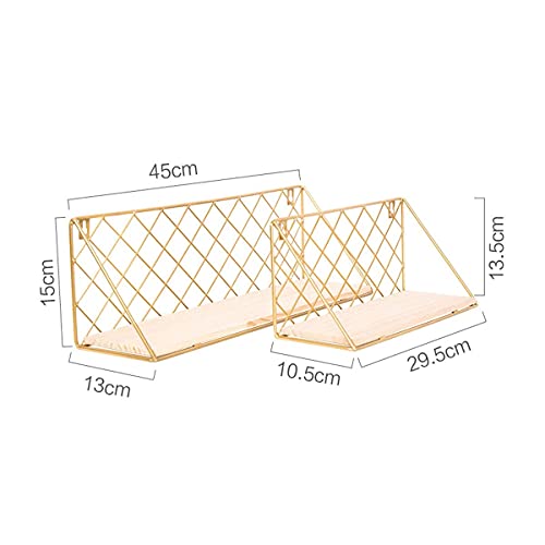 HJW Praktische opbergrek woondecoratie drijvende wandplank goud, metaal hout opbergrek voor fotolijst boek plant pot wekker kalender vakantie decoratie 1Huiyang-01020, a, klein - Image 3