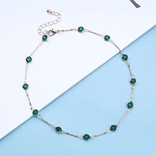 Yheakne Boho Emerald Green Choker Necklace Green Gemstone Bead Necklace Round Emerald Necklace Short Cz Collar Necklace Chain Jewelry For Women And Girls #TOP1