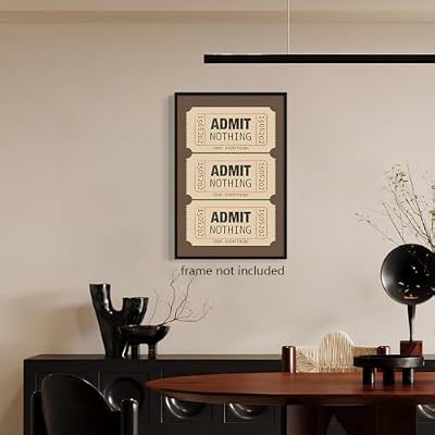 Vintage Brown Ticket Poster, Admit Nothing Deny Everything Quote Ticket Art Print, Unique Preppy Brown Pop Canvas Wall Art, Wes Anderson Ticket Art Inspired Poster for Living Room 12x16in Unframed