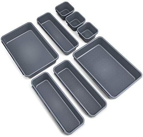 OMEW 8 Pcs Desk Drawer Organisers, 3-Size Interlocking Drawer Dividers Versatile Storage Boxes Drawers Organizer Trays for Dresser Bathroom Kitchen Office