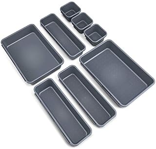 OMEW 8 Pcs Desk Drawer Organisers, 3-Size Interlocking Drawer Dividers Versatile Storage Boxes Drawers Organizer Trays for Dresser Bathroom Kitchen Office