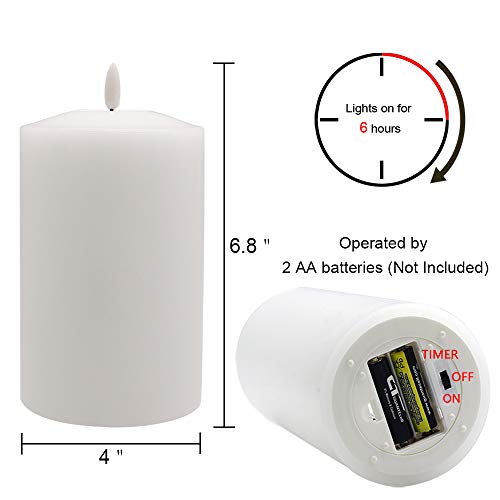 Image of GenSwin 4 inch x 6.5 inch Flameless Flickering LED Candles Battery Operated with 6H Timer, Warm Light Real Wax Pillar Votive 3D Wick Candles, Perfect for Party /Wedding /Home Decor(White)