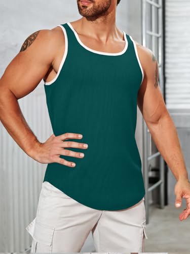 UNCLECAT Mens Sleeveless Tank Tops Workout Muscle Gym Knitted Shirt Athletic Bodybuilding Slim Fit Ribbed T Shirts Blackish Green — view 5