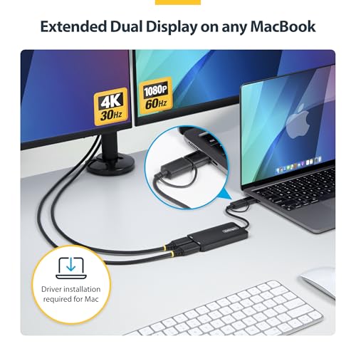 Image of StarTech USB-A and USB-C to Dual HDMI, 4K30 + 1080p, Mac Windows ChromeOS