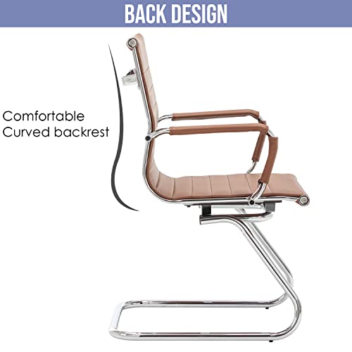 Image of HNY Leather Office Guest Chairs & Reception Chairs Set of 8, Modern Waiting Room Chairs with Arms, Desk Chair no Wheels with Sled Base for Waiting Room /Conference Room, Coffee