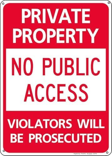 Private Property No Public Access Violators Prosecuted Rust Free Aluminum Tin Sign - Retro Decor with Pre-Drilled Holes for Home, Office, Bar - 16x12 Inch​