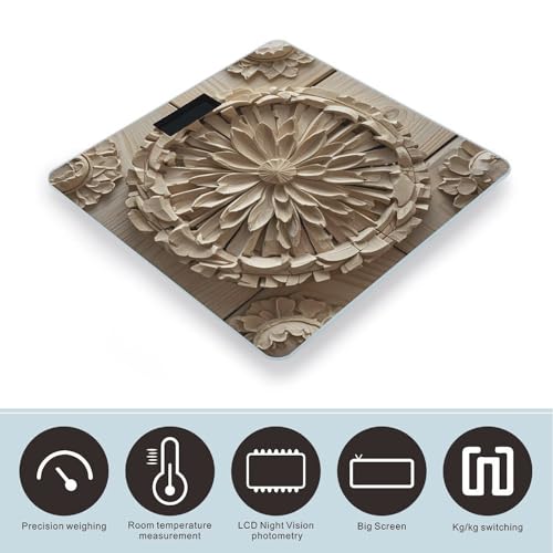 Báscula digital de baño con textura de talla de madera miniatura 3