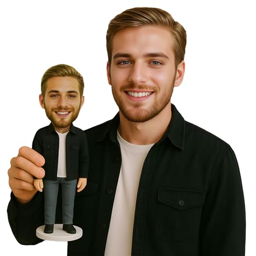 Individuelle Wackelkopfpuppe, Personalisierte Wackelkopfpuppen Handgefertigte Figurenskulptur nach Ihrem Foto, Actionfigur nach Ihrem Foto, Geschenk für Chef, Ehemann, Freunde, Freund (Stil 1)