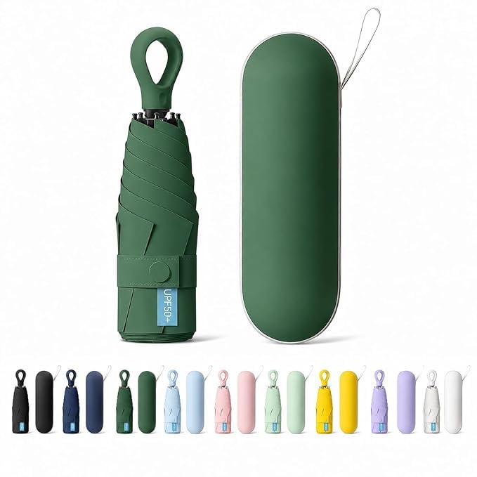 Image of Umbrella for Rain and Sun Protection UPF50+ Mini Capsule Foldable Umbrella for Women Men | 5-Fold Compact Travel Umbrella | Windproof UV Protection | Ring Buckle Anti-Loss