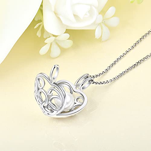 Jo Wisdom Women Pearl Cage Locket Necklace,925 Sterling Silver Heart ​Design 8Mm Pearl Cage Locket Pendants,Jewelry For Women #TOP2