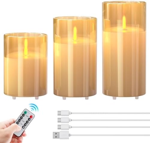 EXTSUD Lot de 3 bougies LED avec guirlande lumineuse et minuteur,...