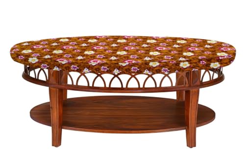 Image of The Furnishing Tree Elastic Oval Center Table Cover WxL 16x48 in Inches Polyester Floral Pattern Orange