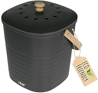 HMF Ekologiczny kosz na śmieci do kuchni, odporny na zapachy pojemnik na kompost z pokrywką | 6 litrów | czarny