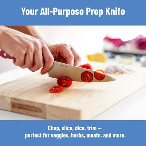 Misen 6.8" Chef Knife – High Carbon Japanese AUS-10 Stainless Steel – Hybrid German & Japanese Blade – Precision Kitchen Knife for Professionals & Home Cooks – Ultimate Cutting Performance - Red — view 4