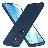 YeaVoic Cover per Samsung Galaxy A16 4G / 5G e 2 Pezzi Vetro Temperato, Fibra di Carbonio Custodia Samsung Galaxy A16 4G / 5G Pellicola Prottetiva Anti-Caduta Cellulare Cover - Blu