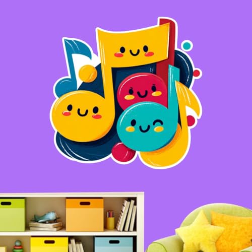 Image of Cute Music Notes Wall Sticker | Cartoon Musical Notes Self Adhesive Wall Decal for Kids Room, Nursery, Music Room & Playroom Decoration