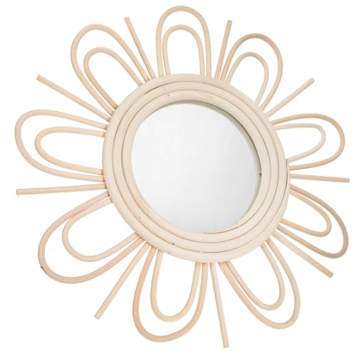 MALUGOGO Espejo de Pared Colgante de Ratán Tejido Artesanal, Espejo Decorativo para Maquillaje y Decoración de Pared en Dormitorio, Sala y Hogar, Adorno Único Vintage Natural
