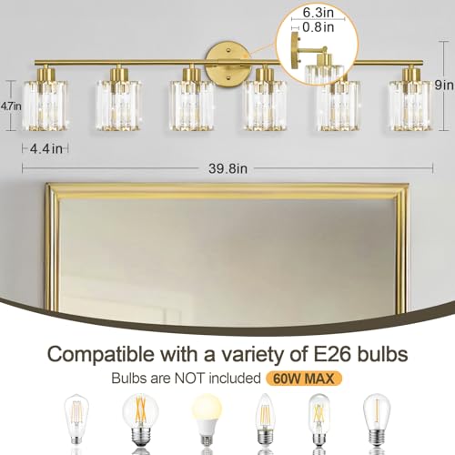 Image of Modern Gold Crystal Bathroom Light Fixtures,6-Light