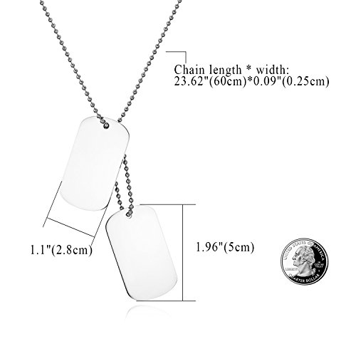 JewelryWe Schmuck Herren Dog Tag Halskette, Edelstahl 2 Hochglanz Poliert Erkennungsmarken Dog Tags Anhänger mit 60cm Kette, Silber