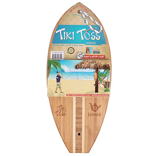 Tiki Toss Hook And Ring Toss Game For Adults & Kids - Surfboard Edition - Short Board With String And Hooks To Play Indoor And Outdoor Games #TOP1