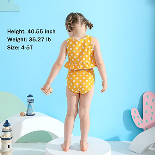 Younger Tree Toddler Baby Girls Summer Swimsuit Sleeveless Polka Dot Swimwear Two-Piece Suit Beach Bikini Outfits Bathing Suit （Yellow Swimsuit, 3-4T） #TOP2