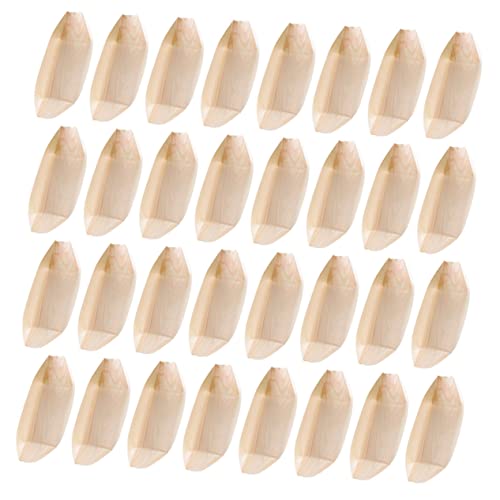 IMIKEYA 100個 使い捨て木製寿司ボートプレート 食品グレード 素材 和風刺身盛り付け器 パーティー バーベキュー 用