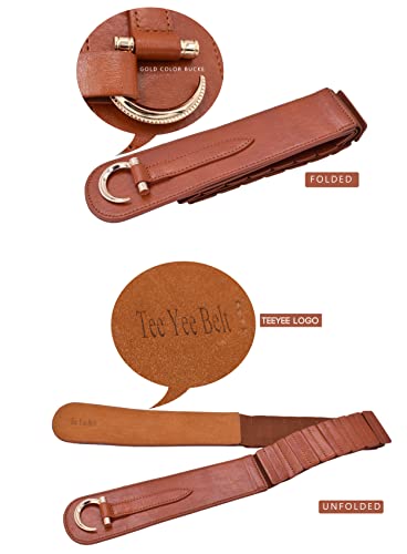 Teeyee Women Leather Belt Hook Designed Buckle Wide Waist Belt Elastic Stretch Waist Band Brown #TOP4