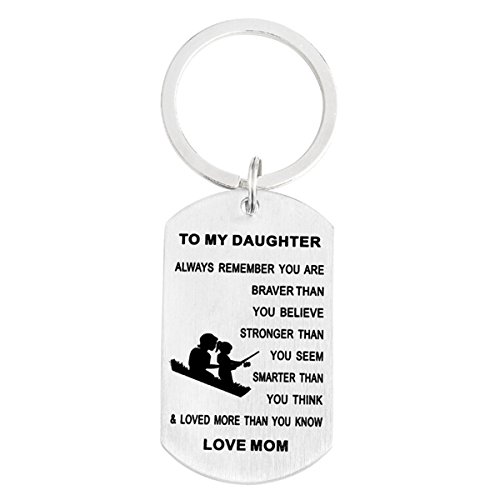 CH Love Gift to My Son Always Remember You are Braver Dog Tag Necklace Keychain Stainless Steel Pendant Key Ring (Mom and Daughter)